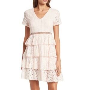 NEW Stellah Pink Eyelet Tiered Mini Dress size XS